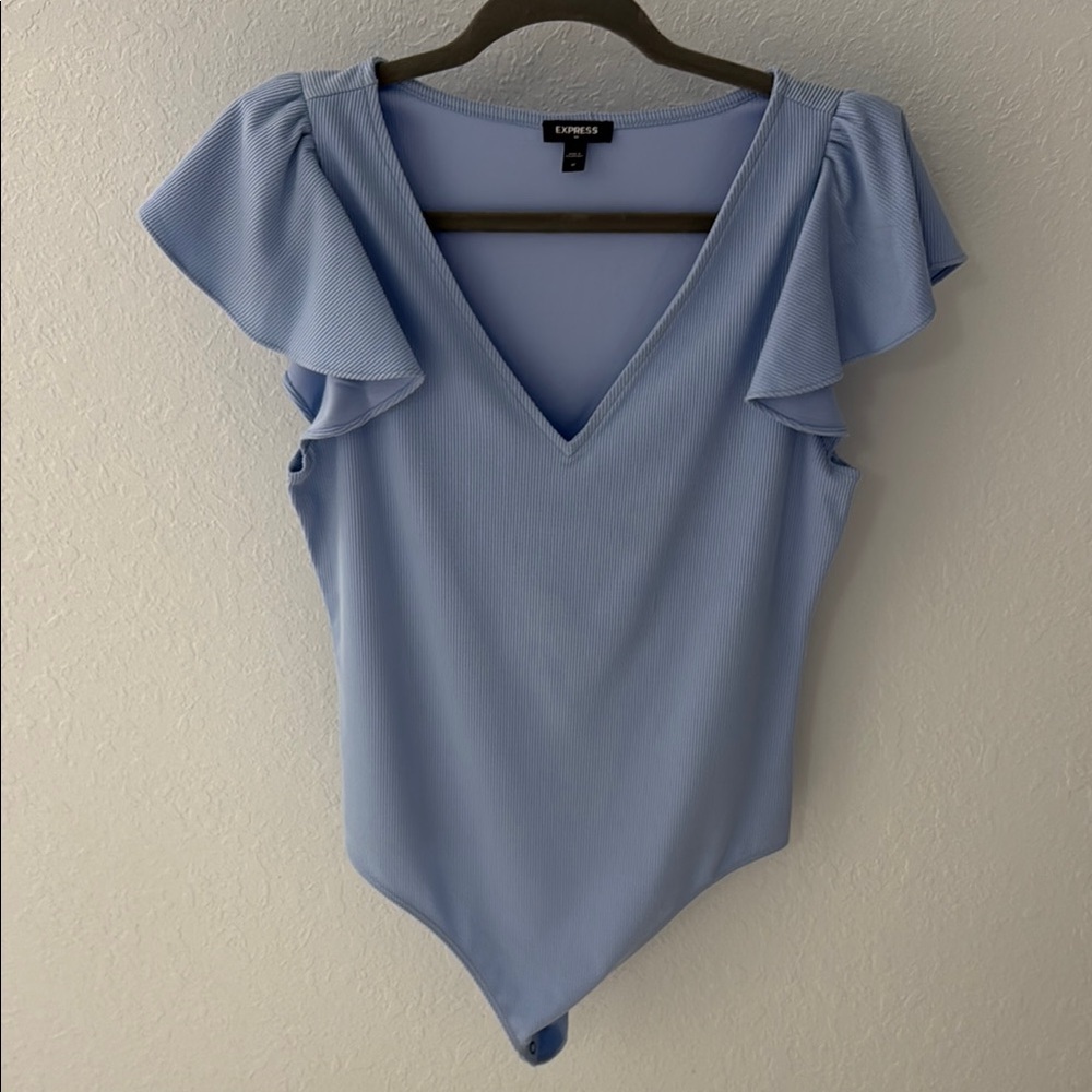 Express Light Blue Ruffle Sleeve Bodysuit